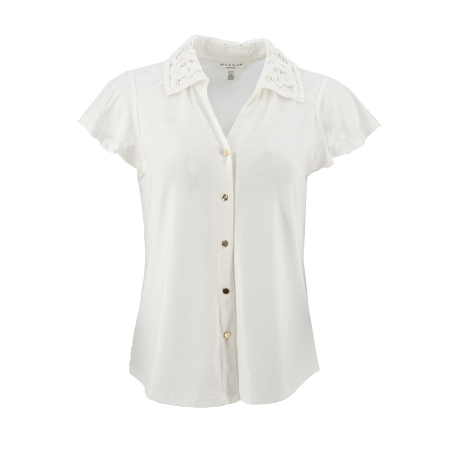 Blusa Rio + Rain Mangas Cortas Punto Suizo para Damas – IVORY