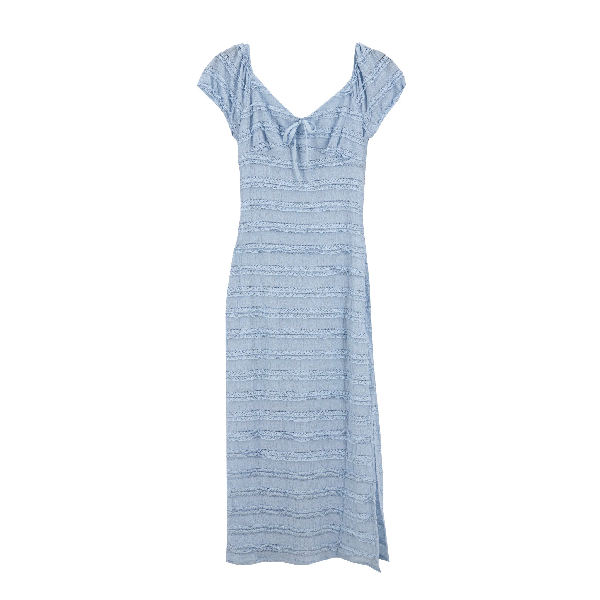 Vestido No Comment Mangas Cortas Rayas Encaje para Damas – BLUE