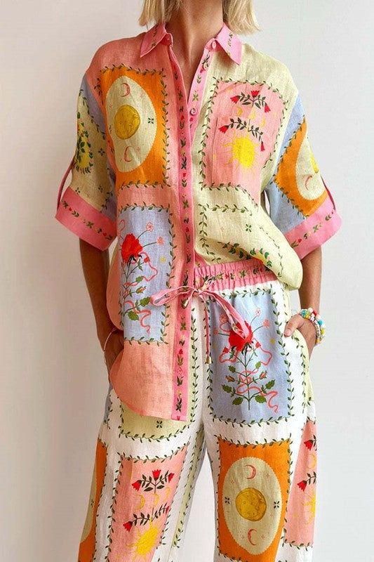 Conjunto Sunday Up Mangas Cortas Estampado 2 Piezas Para Damas