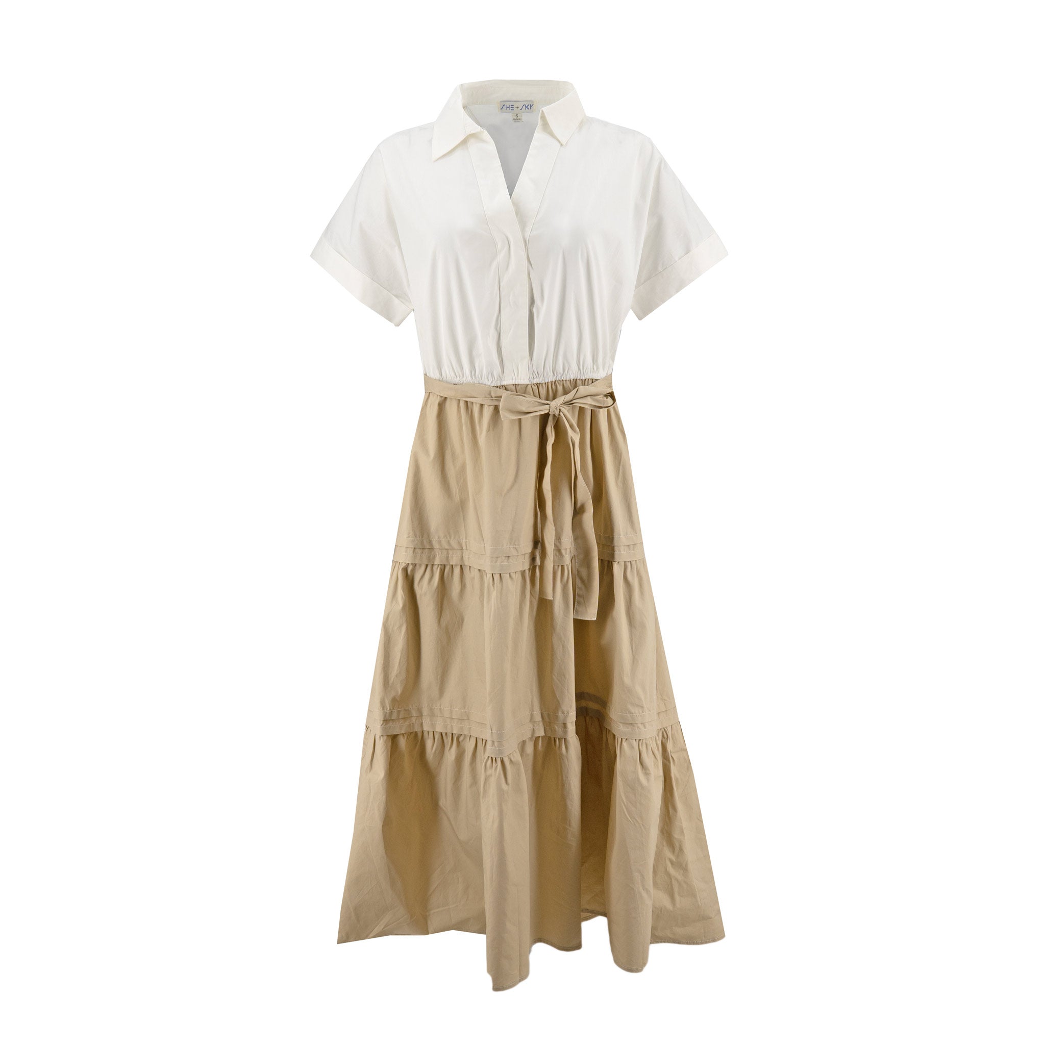Vestido She + Sky Mangas Cortas Combinado para Damas