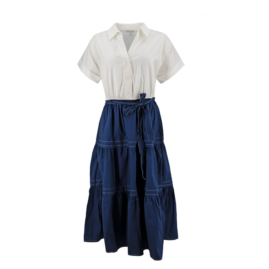 Vestido She + Sky Mangas Cortas Combinado para Damas – vista 2