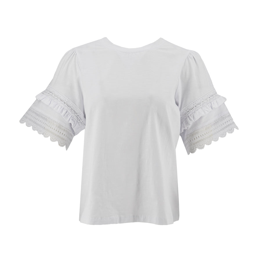 Blusa Zac & Rachel Mangas Cortas Lisa Encaje para Damas – BRIGHT WHITE