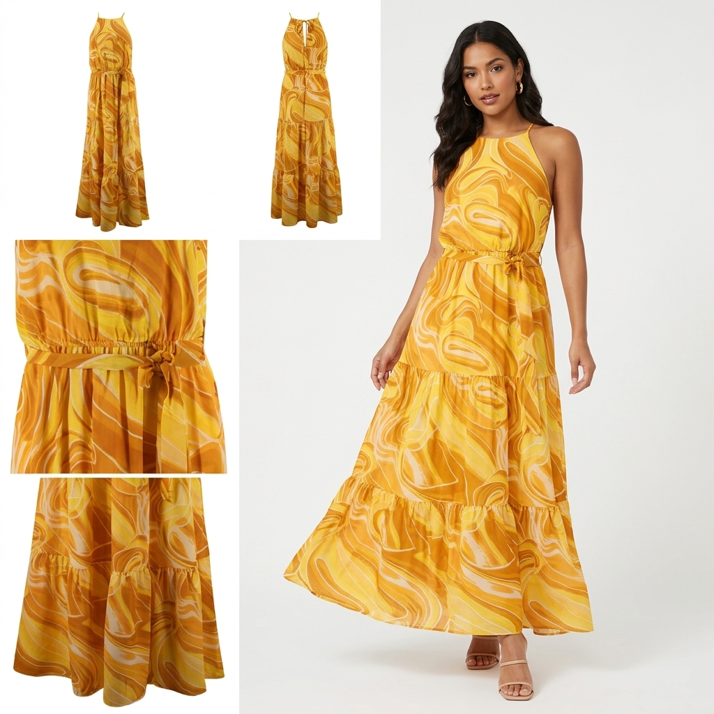 Vestido She + Sky Tiros sin Mangas Estampado para Damas – vista 3