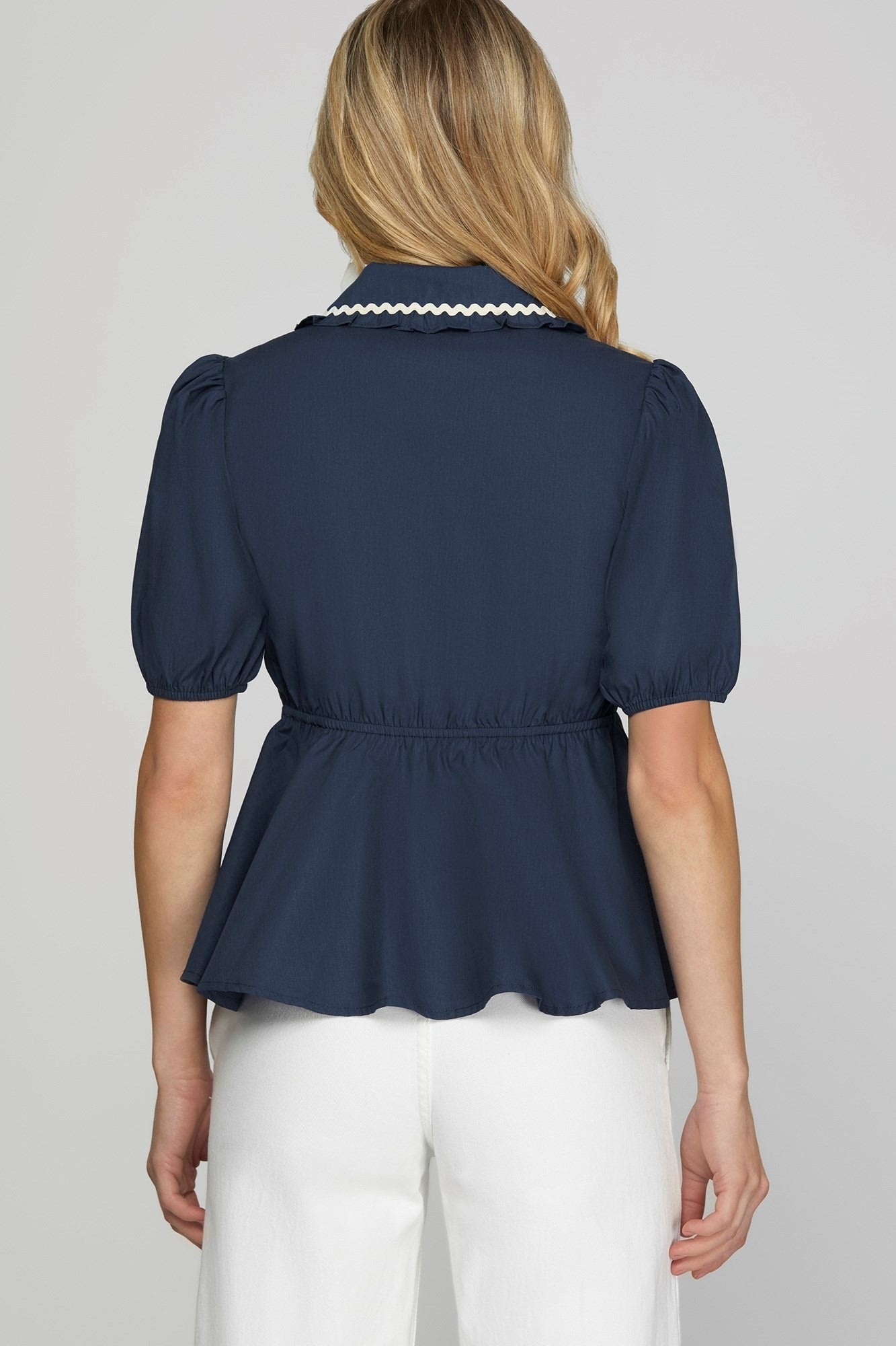 Blusa She + Sky Mangas Cortas Lisa Encaje para Damas – vista 2