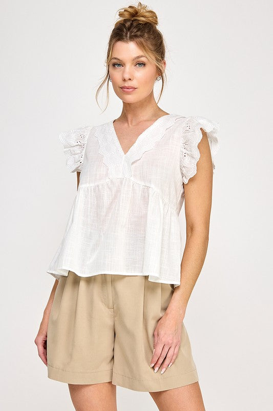 Blusa Available Mangas Cortas Lisa Encaje Para Damas