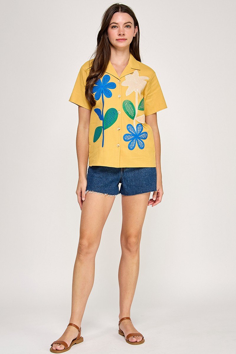 Blusa Pastel Desing Mangas Cortas Estampada Encaje Para Damas