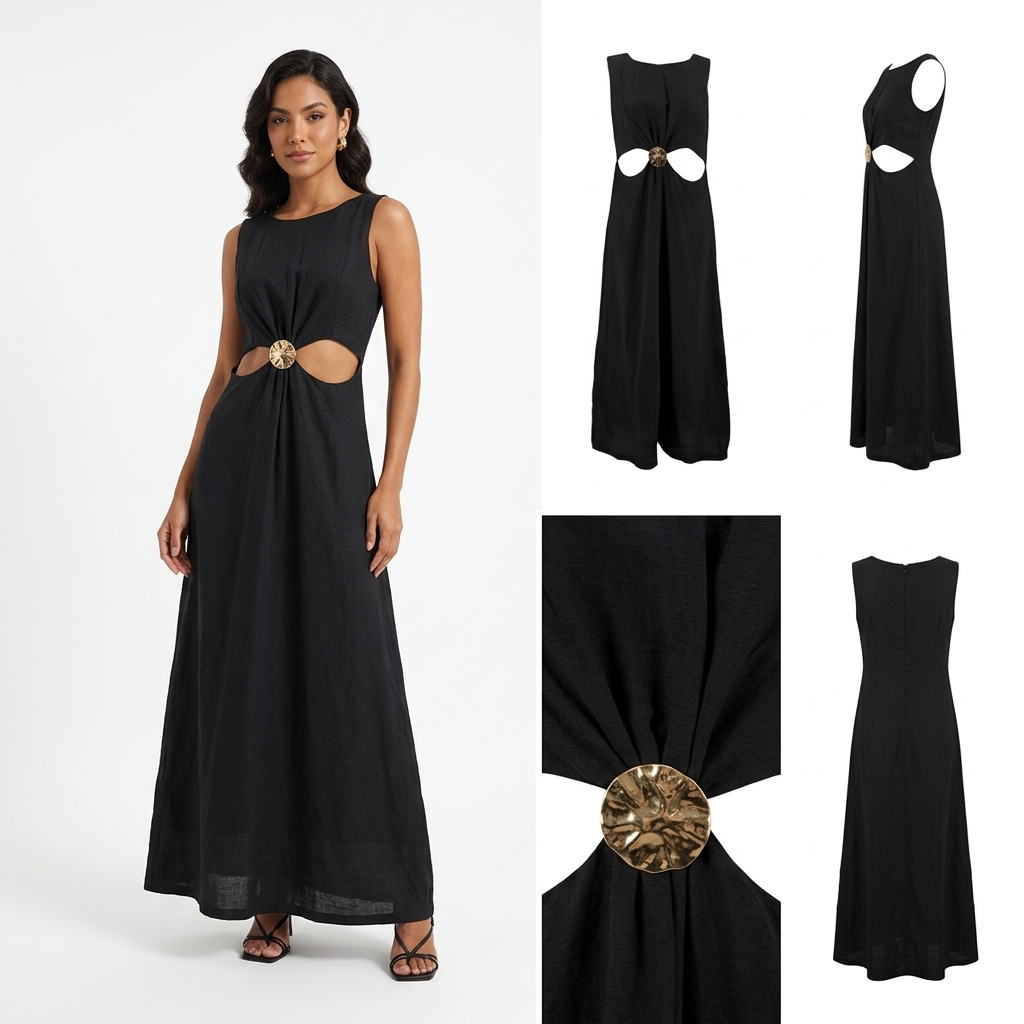 Vestido Sofia S sin Mangas Liso Broche para Damas – vista 2