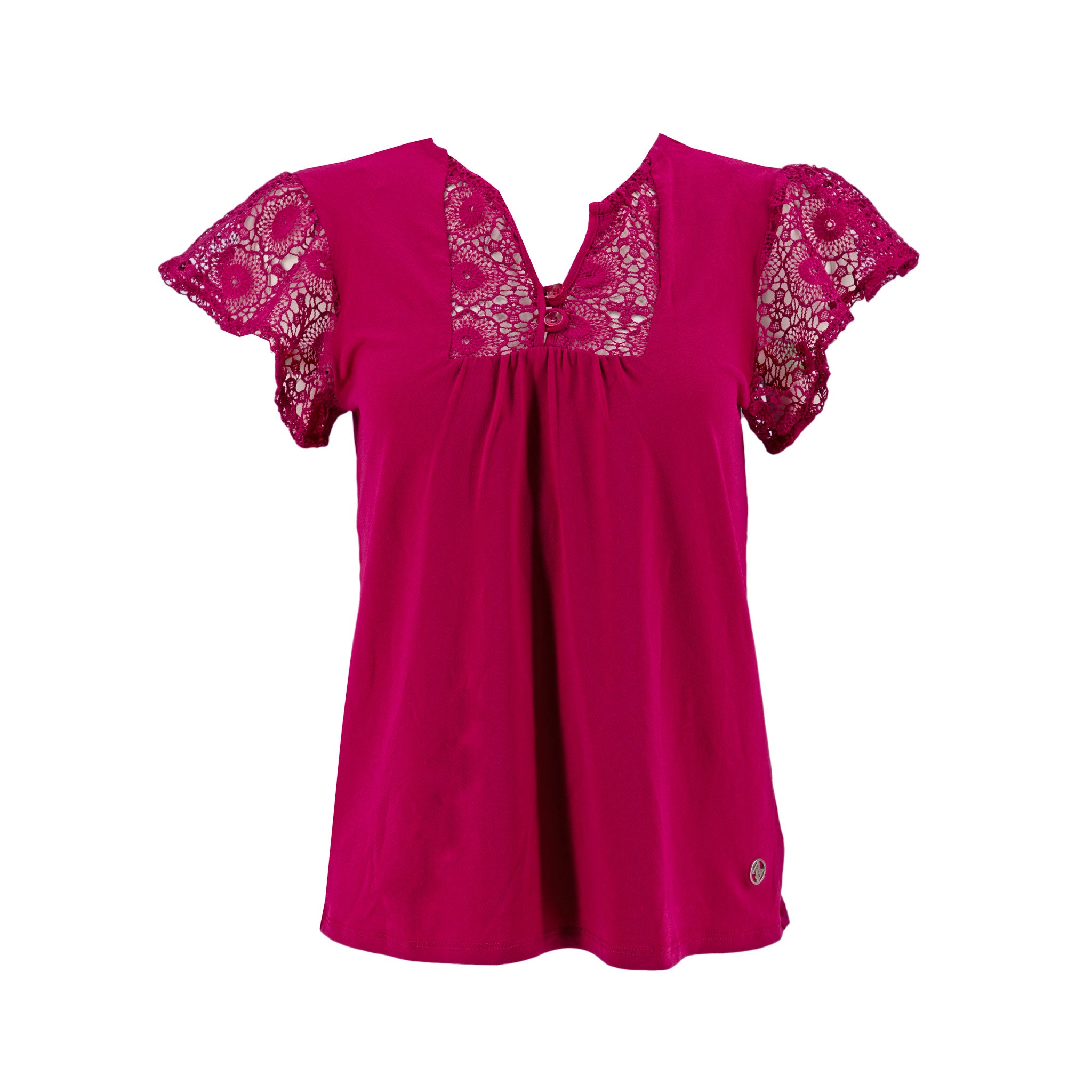 Blusa Adrienne Vittadini Mangas Cortas Encaje Lisa para Damas
