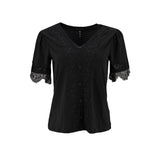 Blusa Adrienne Vittadini Mangas Cortas Lisa Encaje Black Beauty para Damas