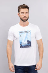 Camiseta Nautica Mangas Cortas Estampada Corte Recto Blanco Brillante para Caballeros