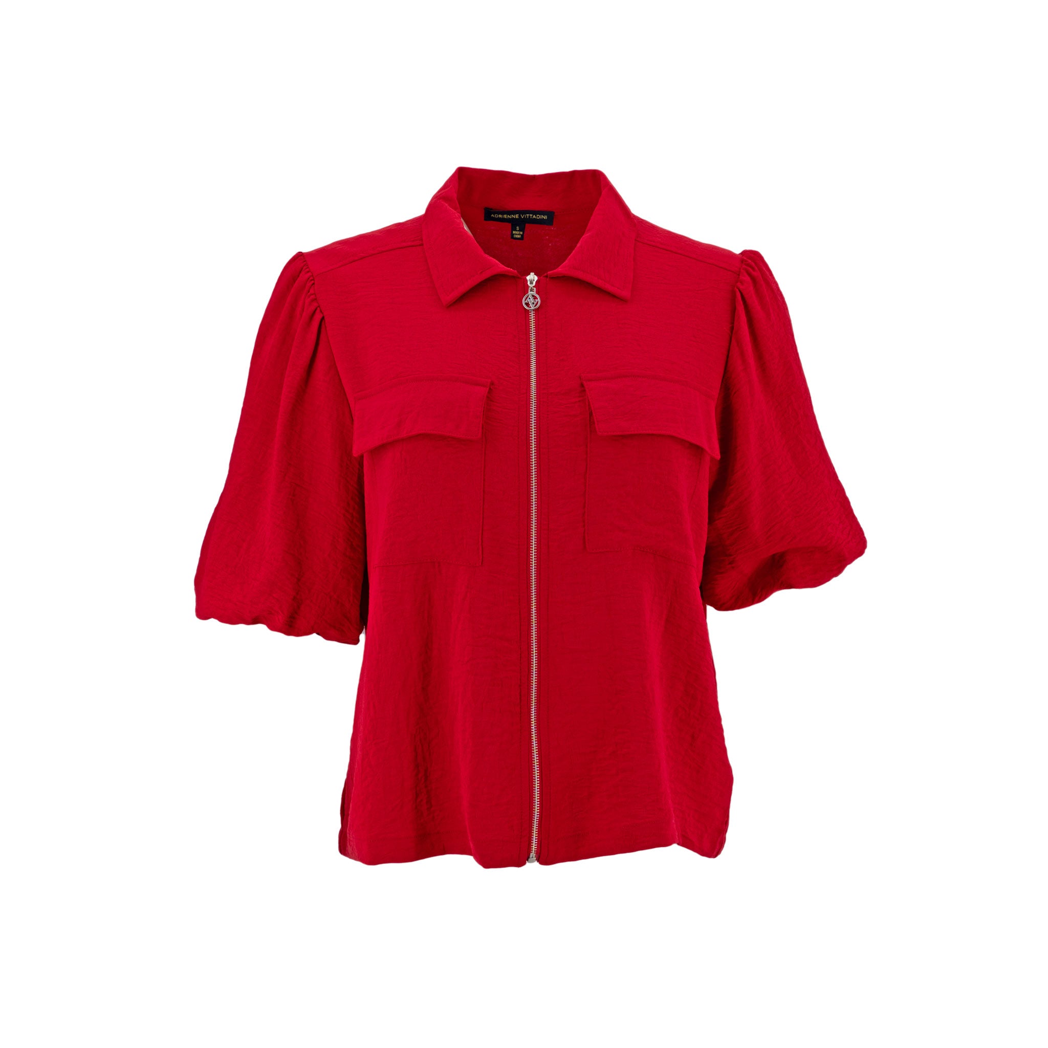 Blusa Adrienne Vittadini Mangas Cortas Corrugada Zipper para Damas