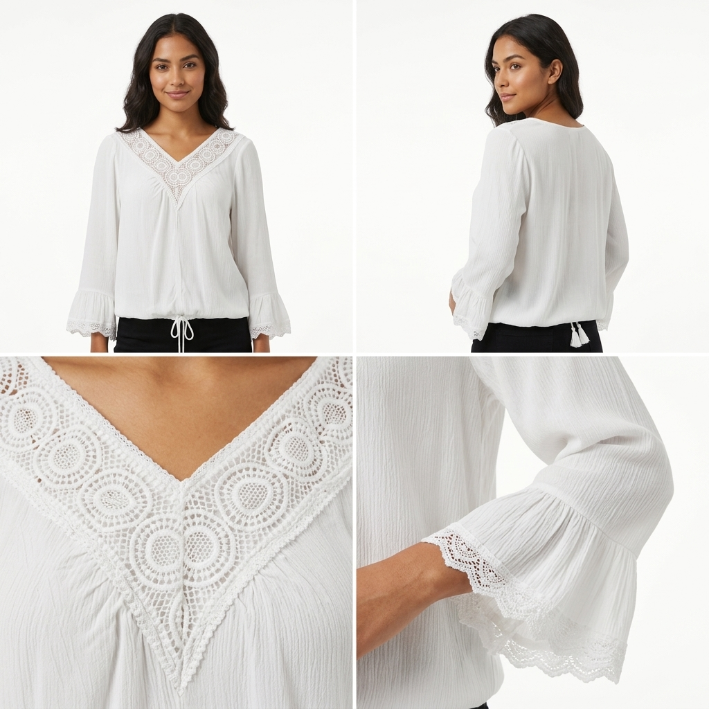 Blusa Adrienne V Mangas 3/4 Encaje Lisa para Damas – vista 2