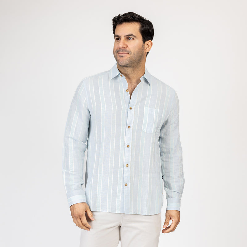 Camisa Nautica Mangas Largas Rayas Regular Fit Crystal Baby Blue para Caballeros