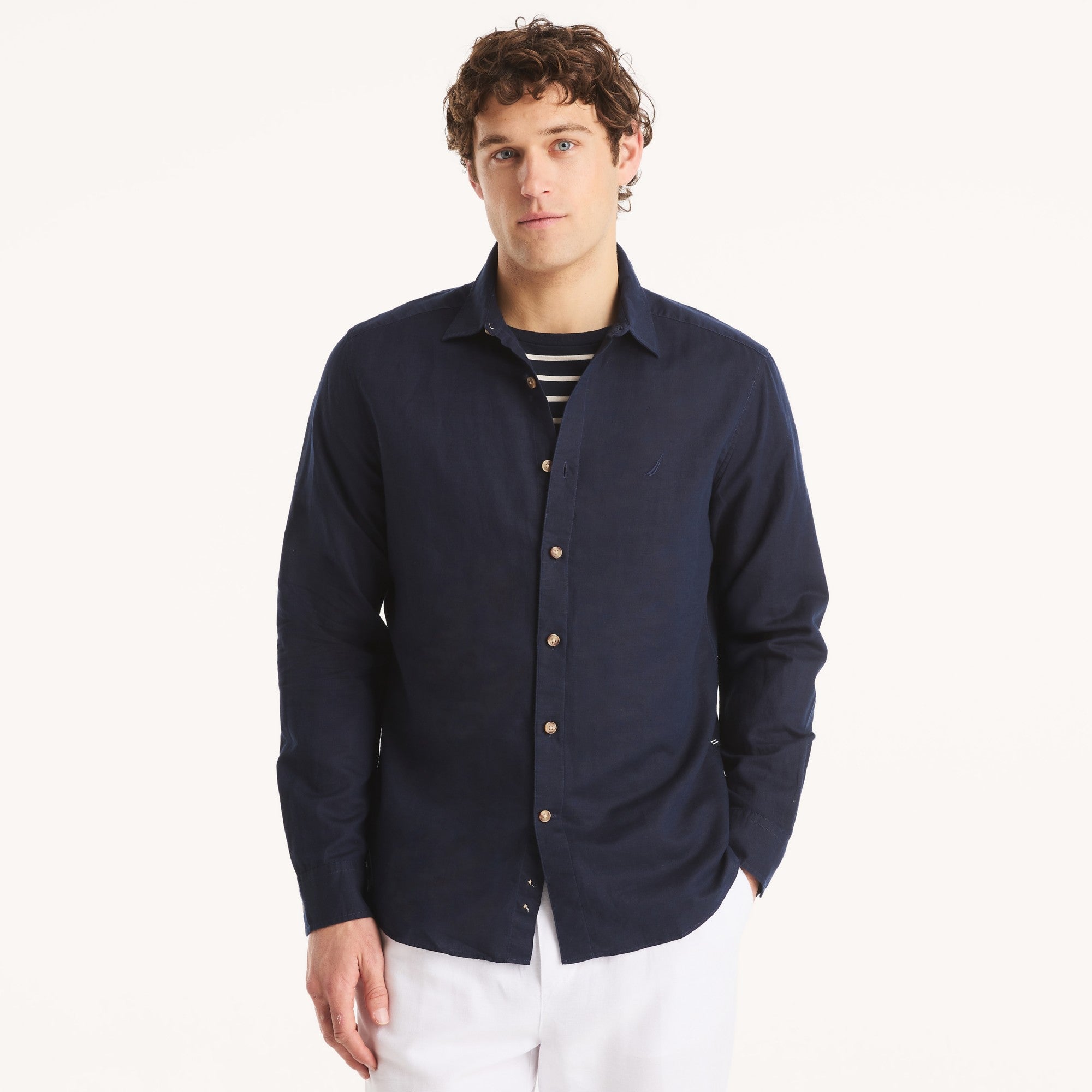 Camisa Nautica Mangas Largas Lisa Para Caballeros