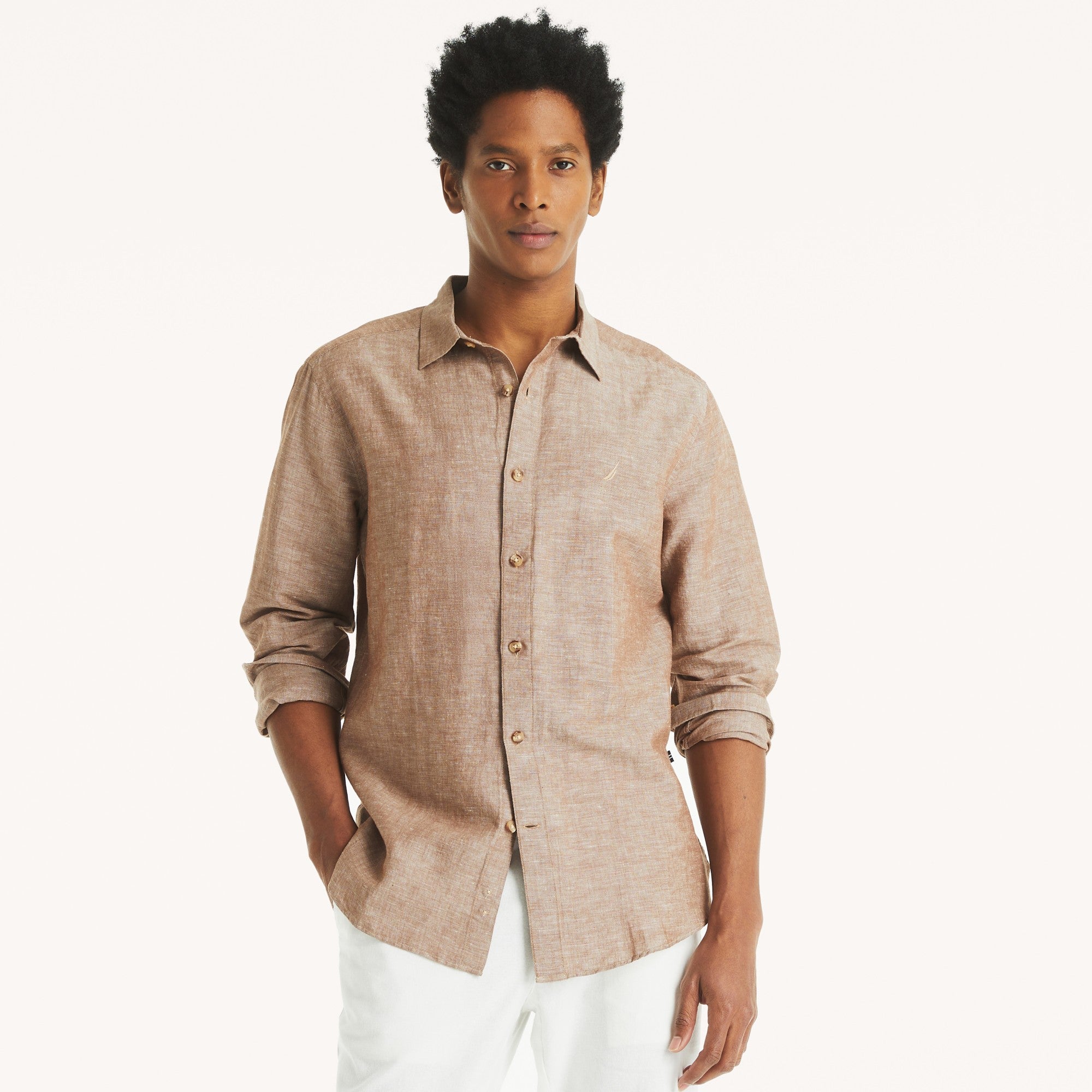 Camisa Nautica Mangas Largas Lisa Para Caballeros