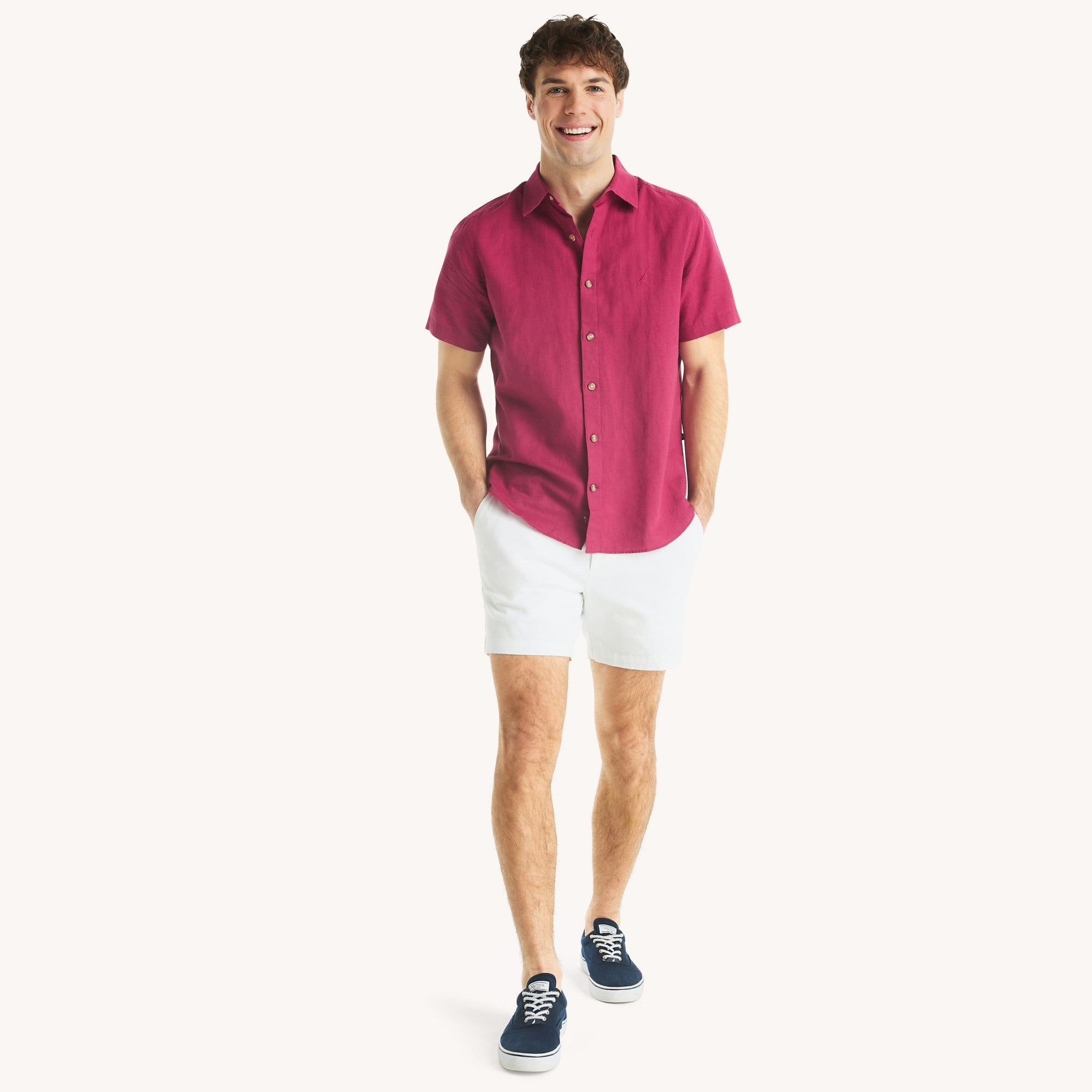 Camisa Nautica Manga Corta Lisa para Caballeros