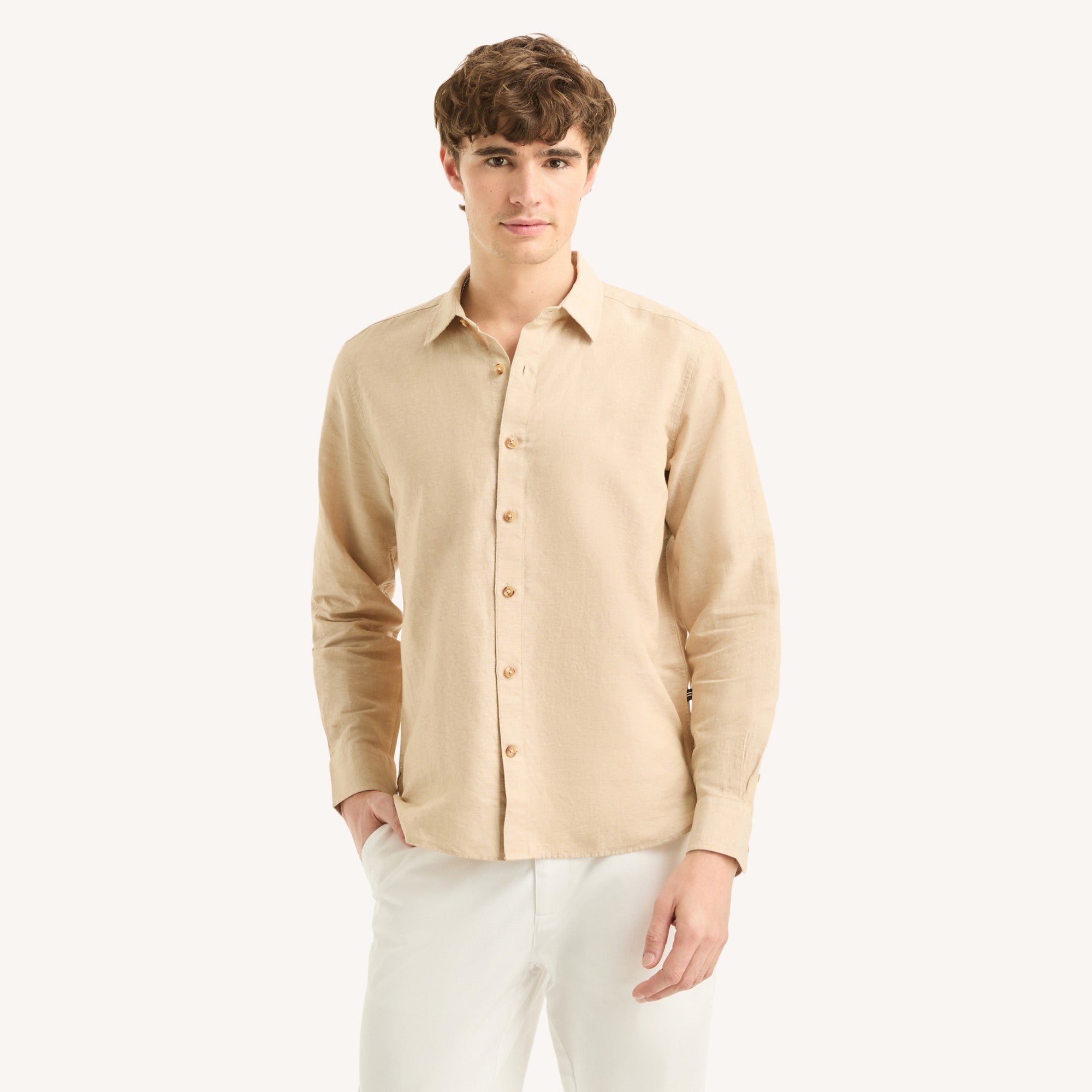 Camisa Nautica Mangas Largas Lisa para Caballeros