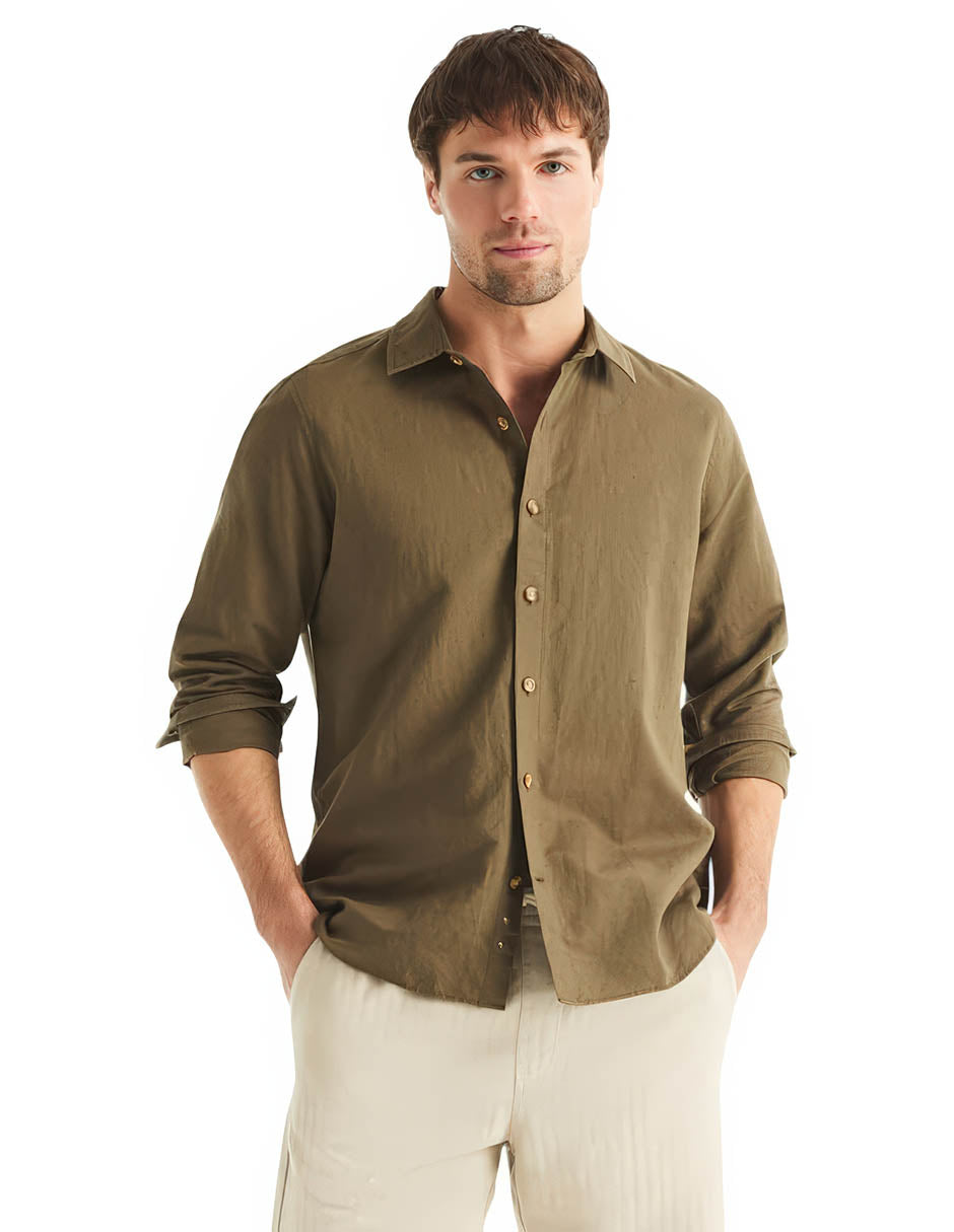 Camisa Nautica Mangas Largas Lisa para Caballeros