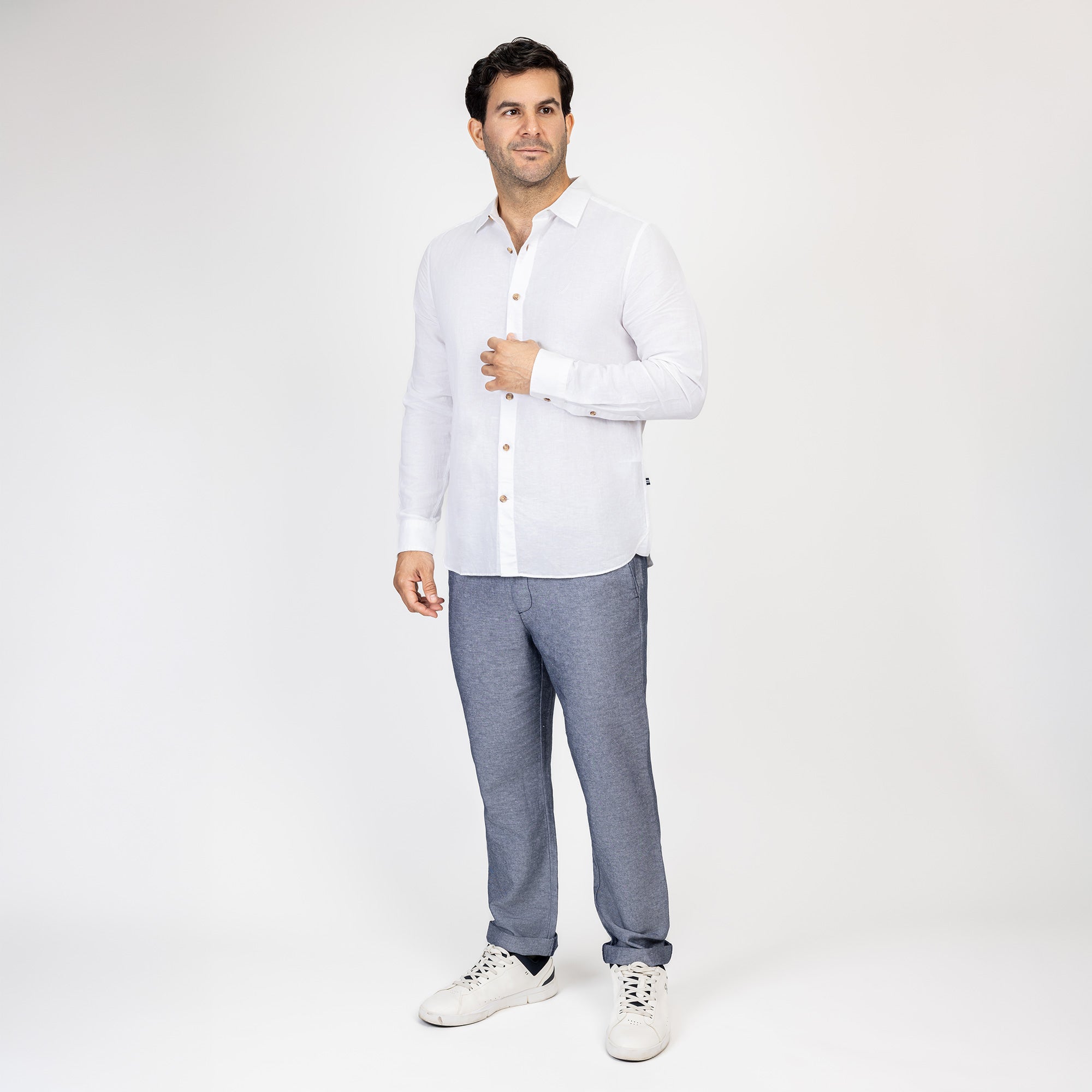 Camisa Nautica Mangas Largas Lisa para Caballeros