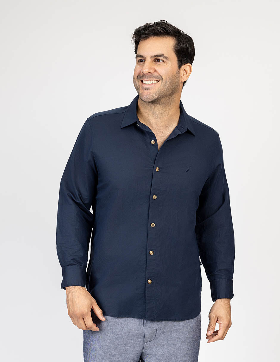Camisa Nautica Mangas Largas Lisa para Caballeros