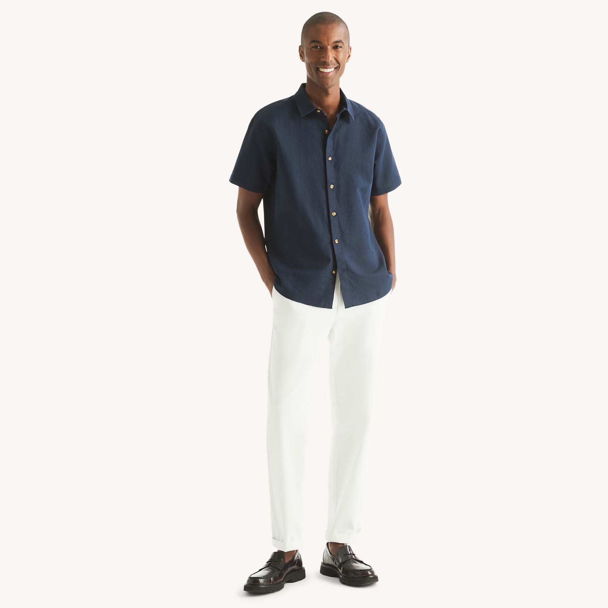 Camisa Nautica Mangas Cortas Lisa para Caballeros