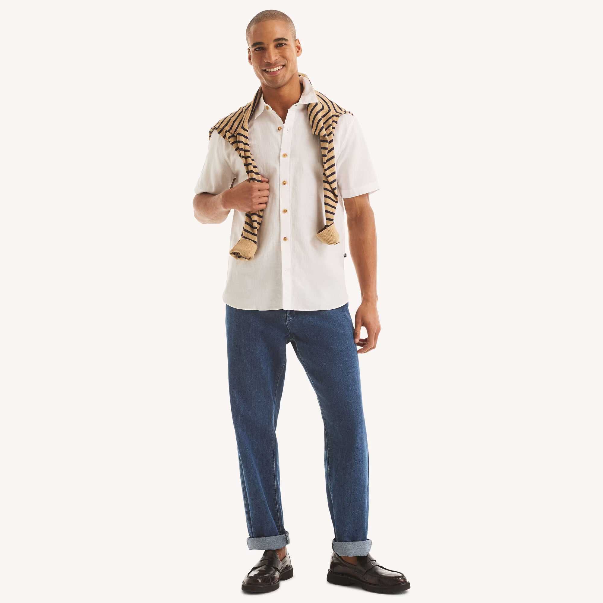 Camisa Nautica Mangas Cortas Lisa para Caballeros