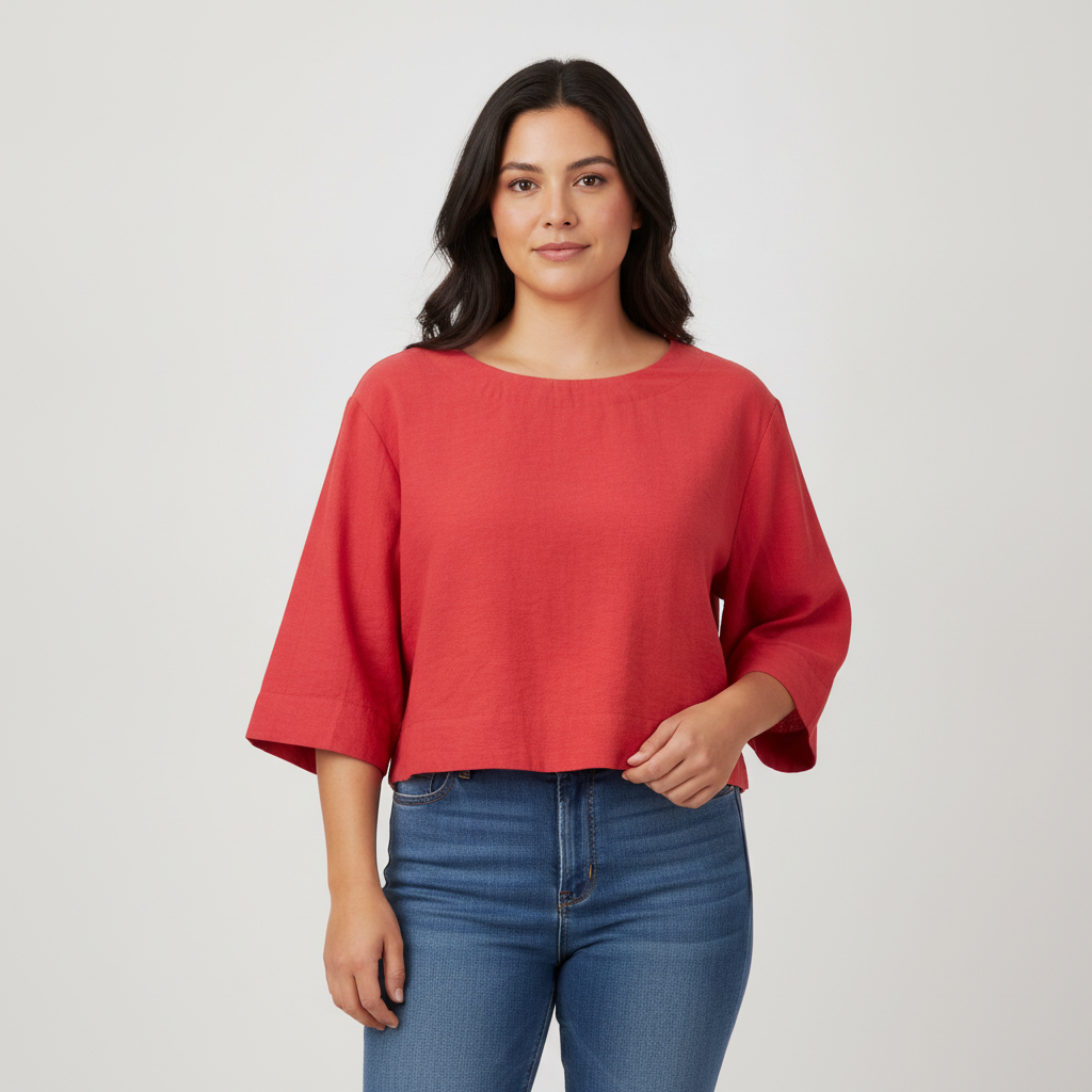Blusa Love Poem Mangas Cortas Lisa Corta para Damas con modelo (AI)