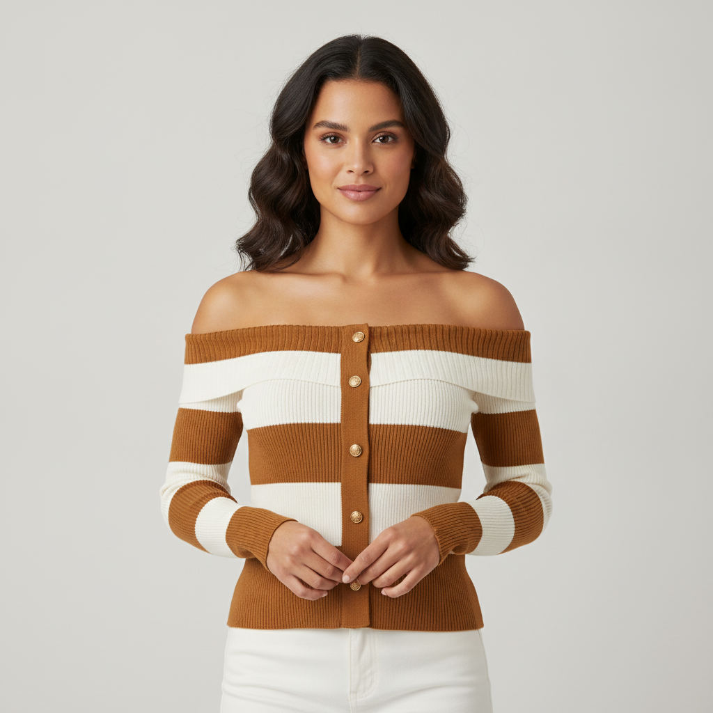 Blusa Sofia S sin Mangas Rayas para Damas con modelo (AI)