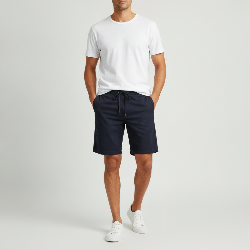 Pantalón Corto Liso 1492 para Caballeros con modelo (AI)