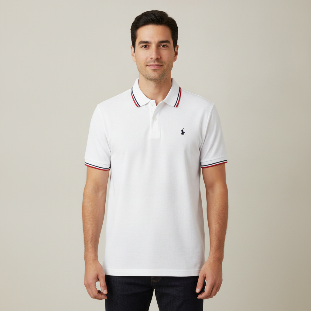 Poloshirt 1492 Liso de Mangas Cortas para Caballeros con modelo (AI)