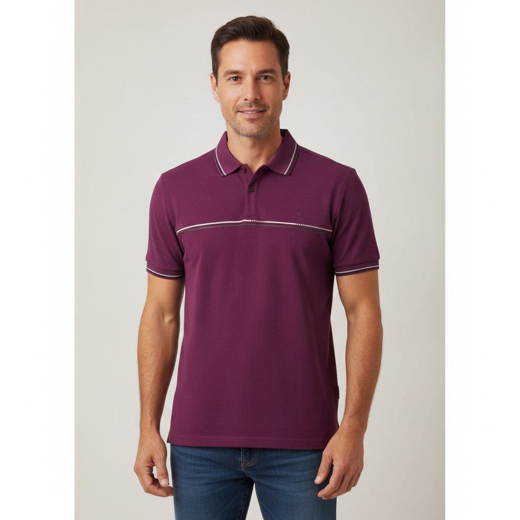 Poloshirt 1492 de Rayas con Mangas Cortas para Caballeros con modelo (AI)