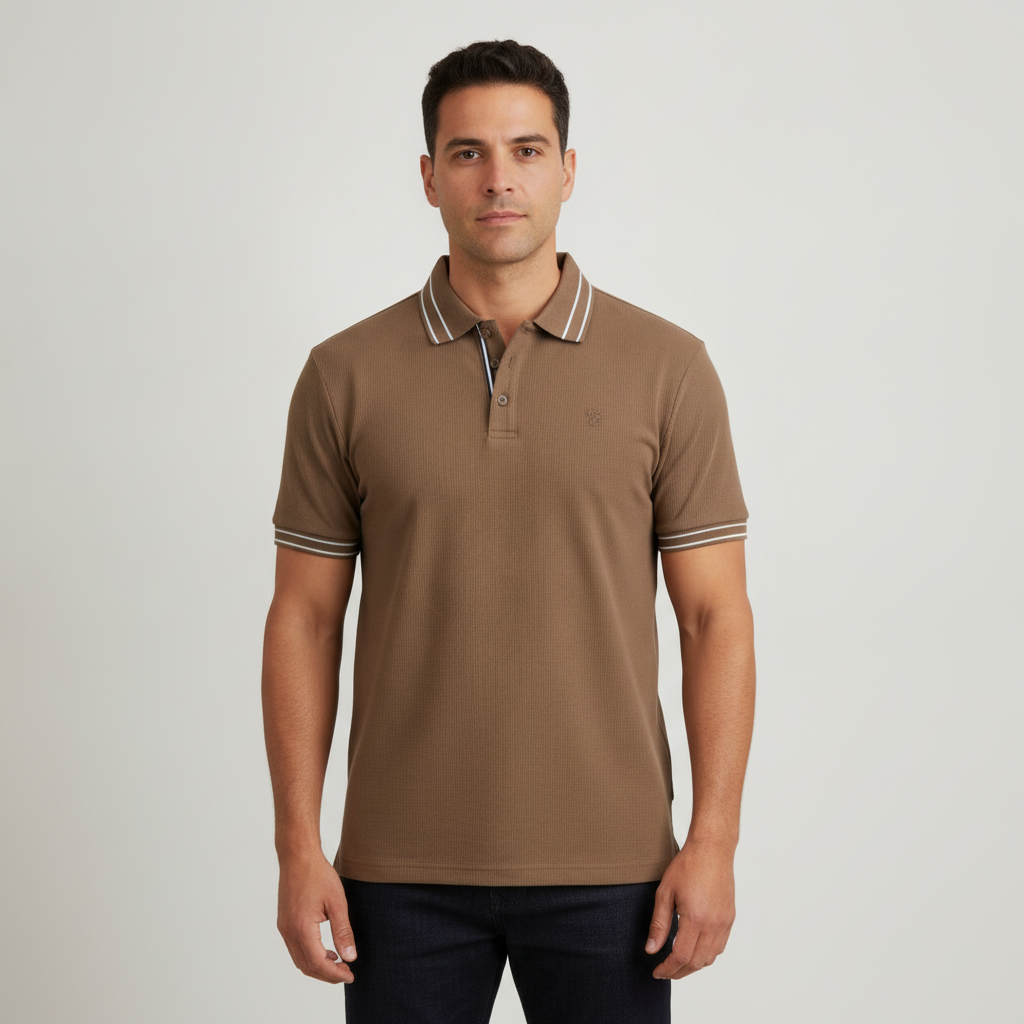Poloshirt 1492 Liso de Mangas Cortas para Caballeros con modelo (AI)