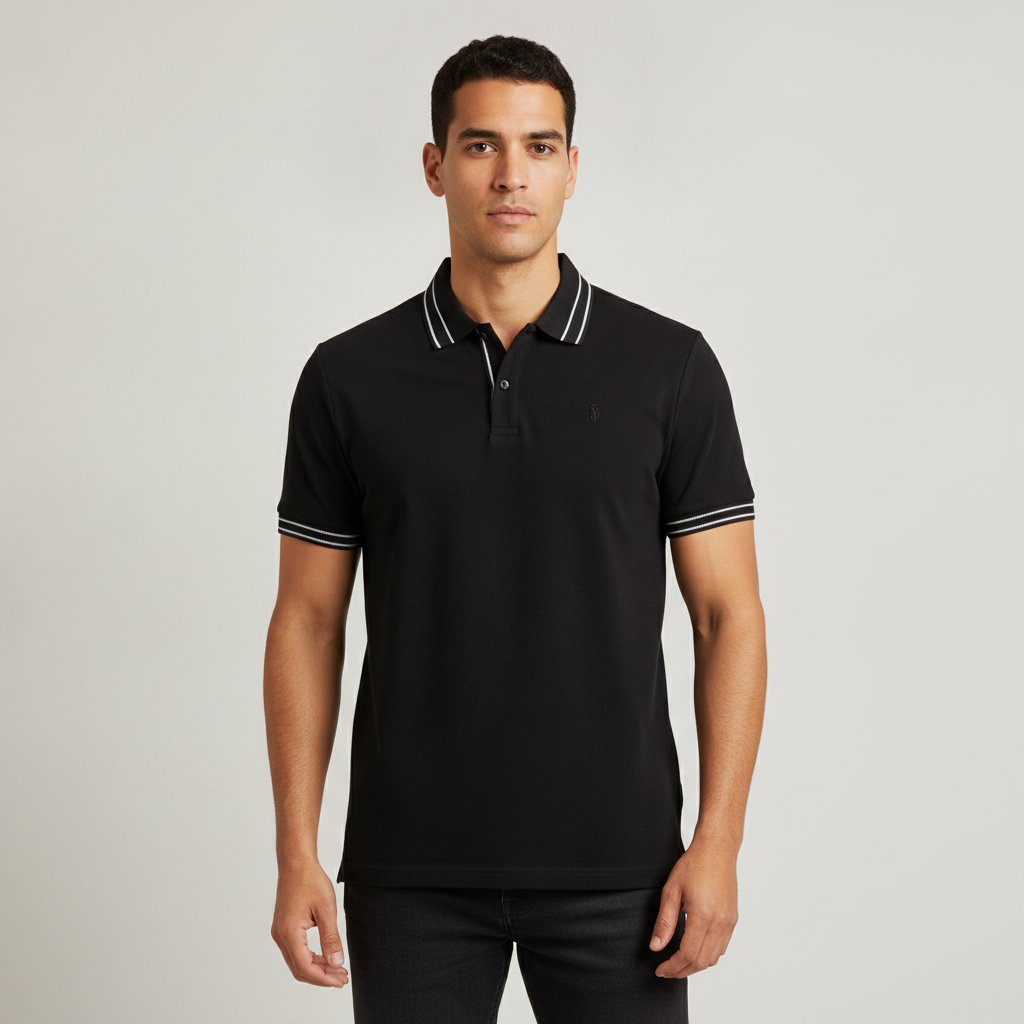 Poloshirt 1492 Liso de Mangas Cortas para Caballeros con modelo (AI)
