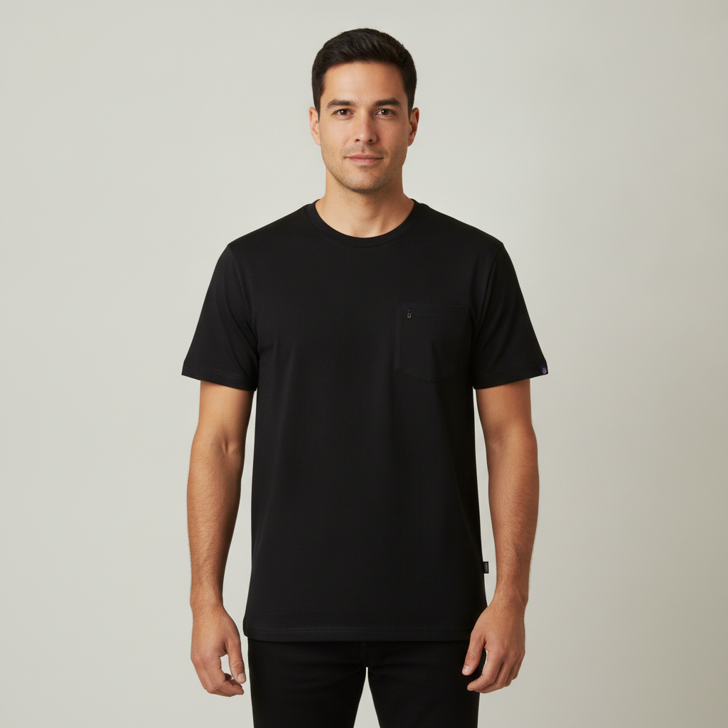 Camiseta 1492 Mangas Cortas Lisa con Bolsillo para Caballeros con modelo (AI)