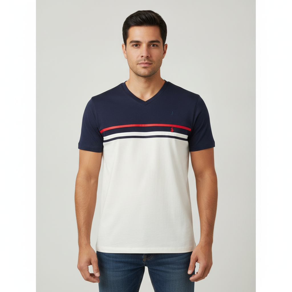 Camiseta 1492 de Mangas Cortas con Rayas para Caballeros con modelo (AI)
