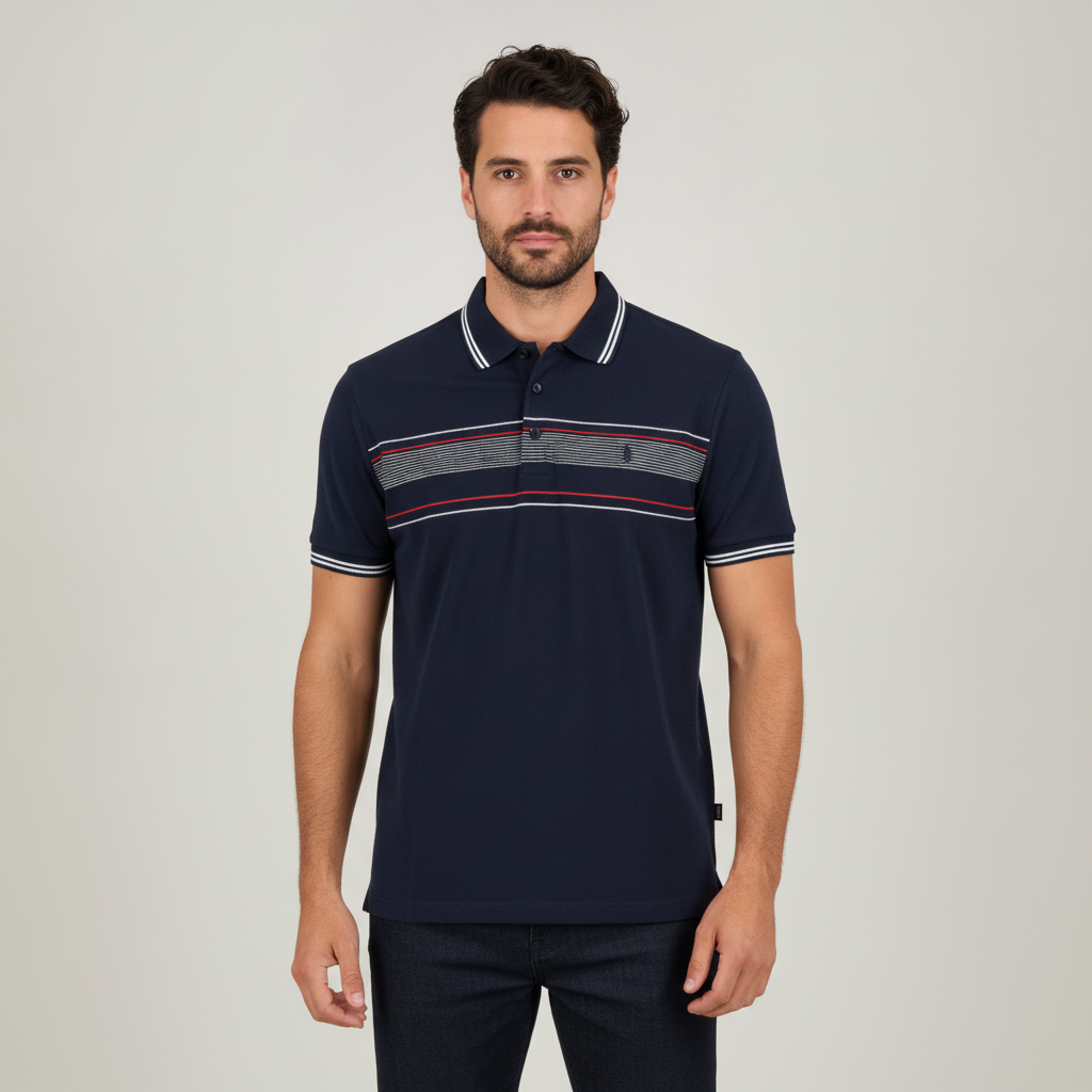 Poloshirt 1492 Mangas Cortas Rayas para Caballeros con modelo (AI)