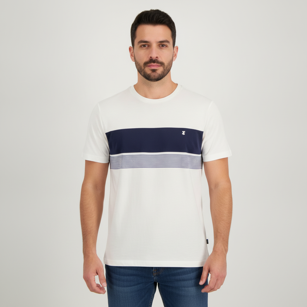 Camiseta 1492 de Mangas Cortas con Rayas para Caballeros con modelo (AI)