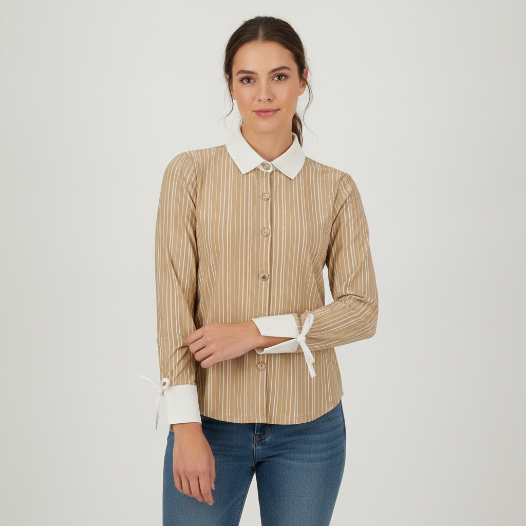 Blusa Rio + Rain Mangas Largas Rayas para Damas con modelo (AI)