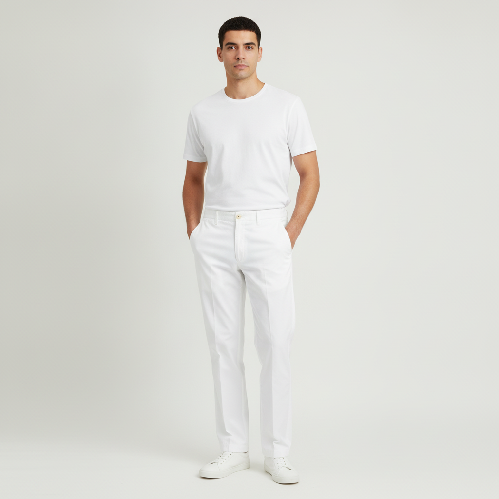 Pantalones Izod Casual para Caballeros con modelo (AI)