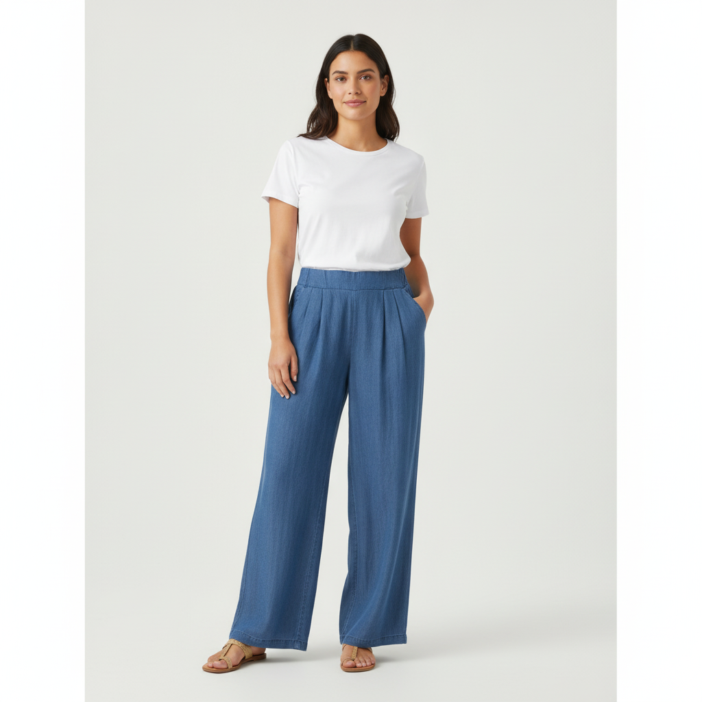 Pantalones Badgley Mischka Pierna Ancha para Damas con modelo (AI)