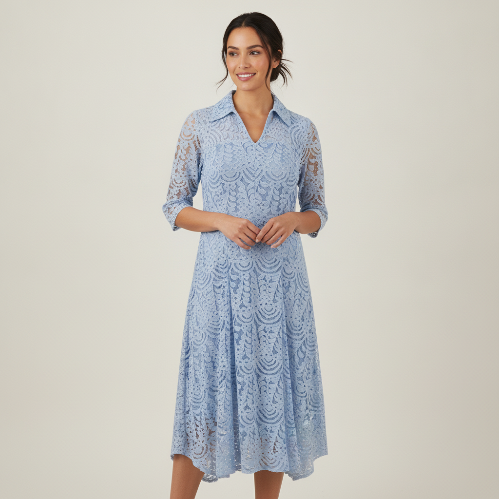 Vestido Rabbit Mangas Cortas Encaje para Damas con modelo (AI)