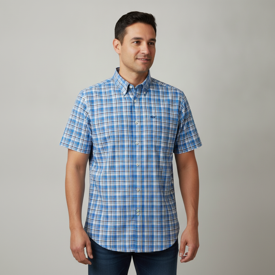 Camisa Oscar De La Renta Mangas Cortas Cuadros para Caballeros con modelo (AI)