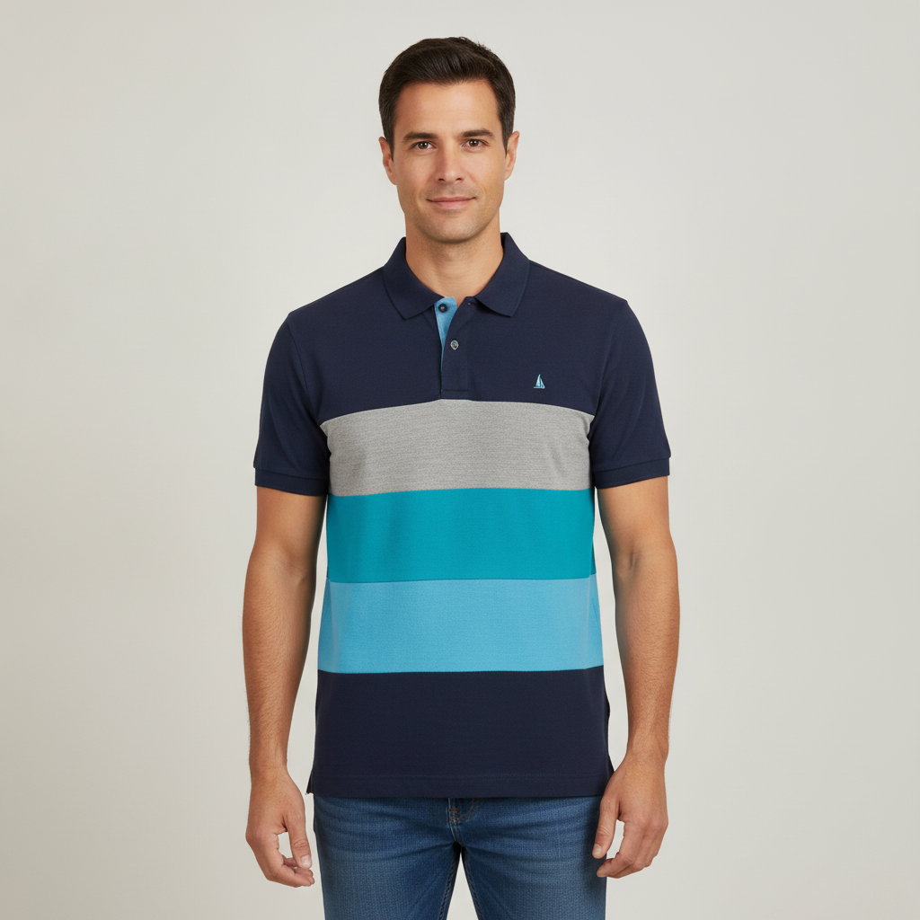 Poloshirt Regatta Mangas Cortas Rayas para Caballeros con modelo (AI)