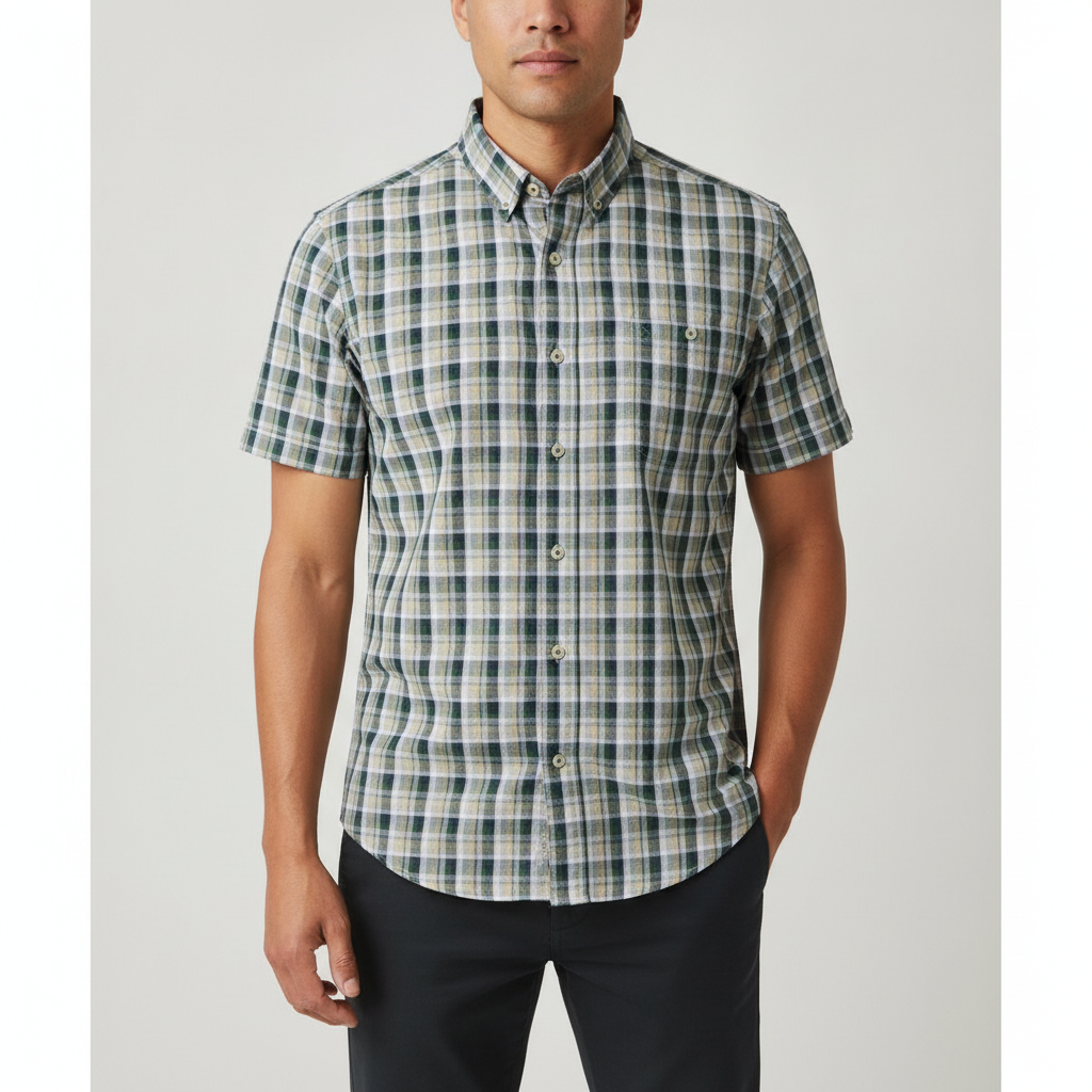 Camisa Beverly Hills Mangas Cortas Cuadros para Caballeros con modelo (AI)