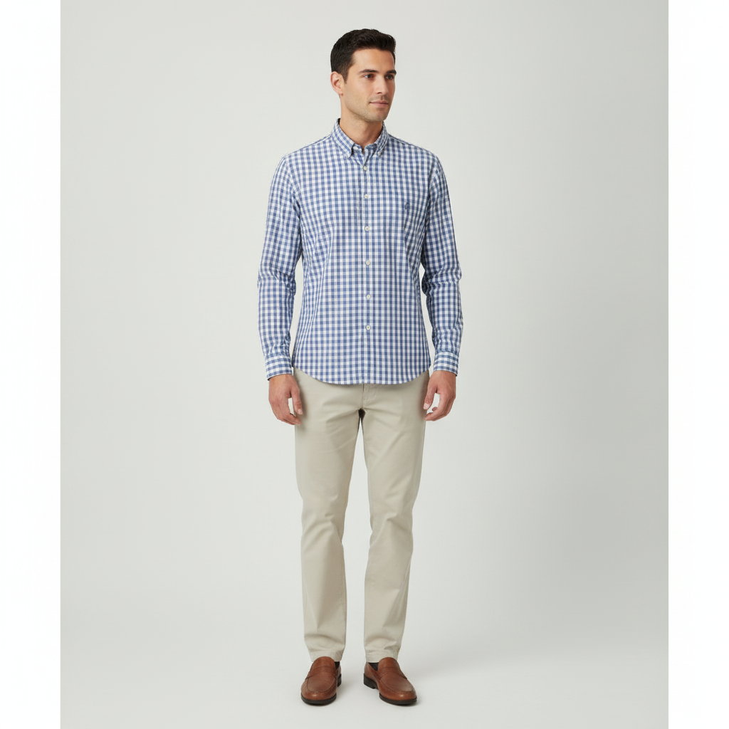 Camisa Beverly Hills Mangas Largas Cuadros para Caballeros con modelo (AI)