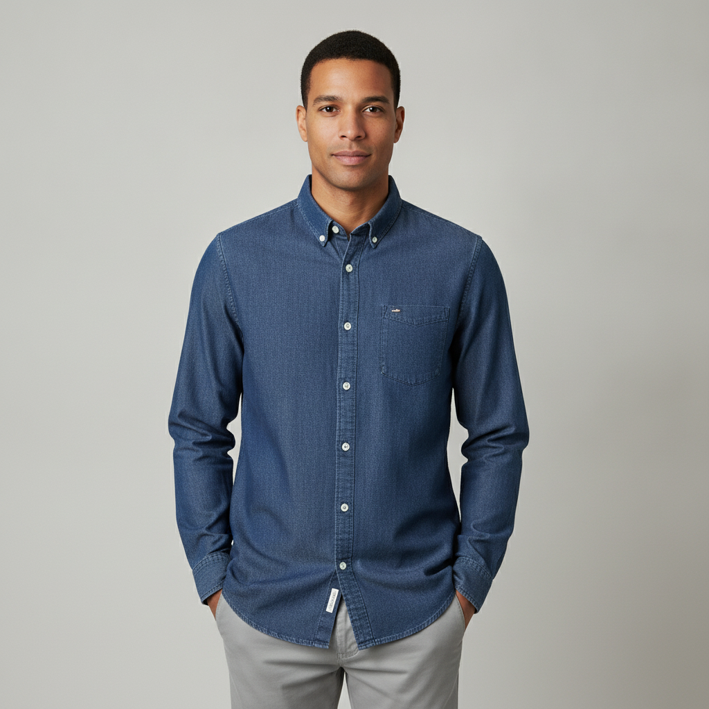 Camisa Beverly Hills Mangas Largas Lisa para Caballeros con modelo (AI)