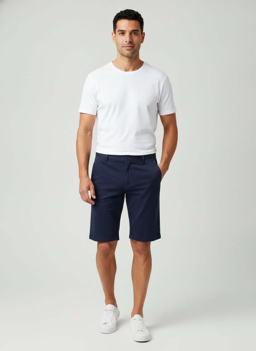 Bermudas Carven Casual Pantalon Corto Caballeros CV-L22-003-DKNV con modelo (AI)