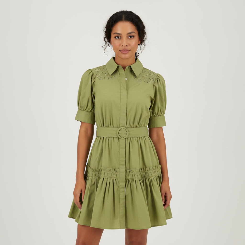 Vestido Gigio Mangas Cortas Liso Encaje para Damas con modelo (AI)
